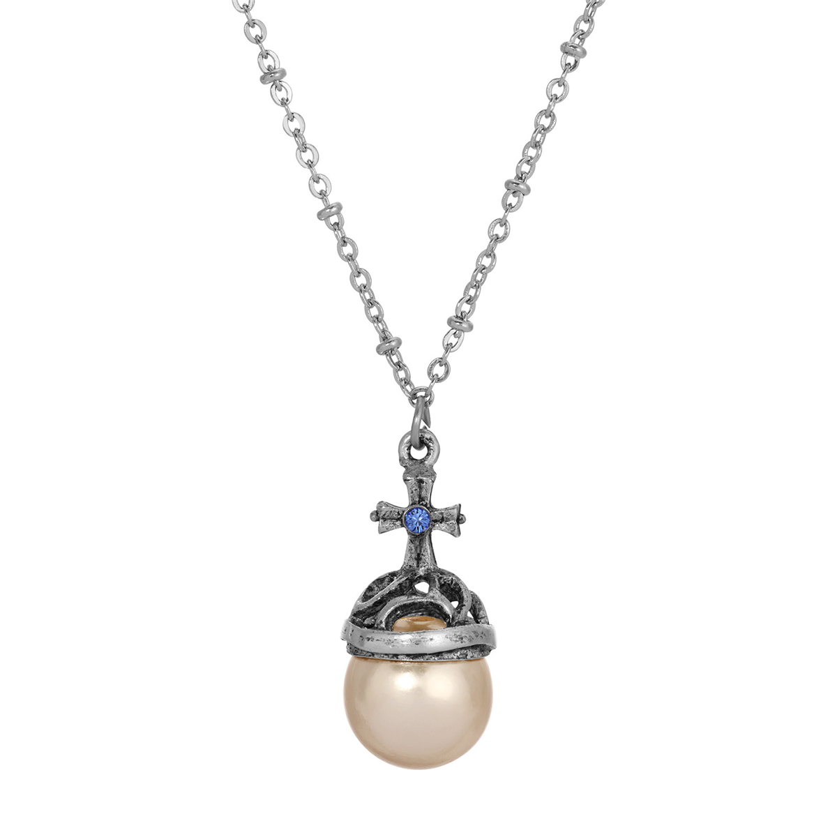 Symbols of Faith Silver-tone Globus Cruciger Cross Necklace