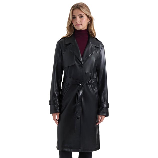 Womens Ellen Tracy Faux Leather Coat With Belt