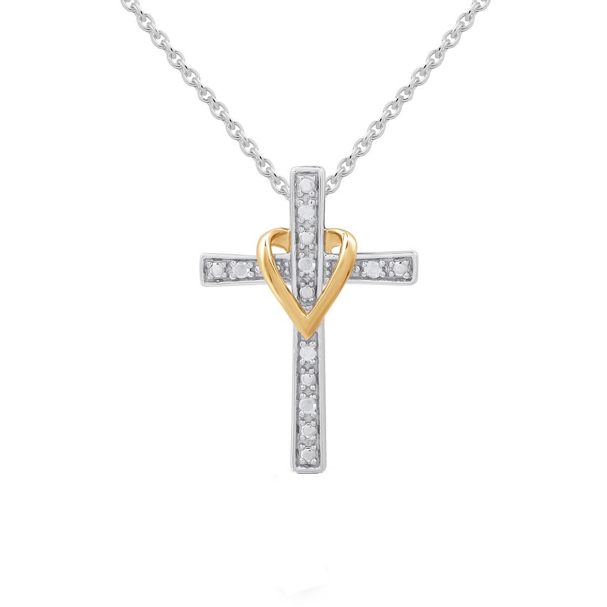 1/20cttw. Natural Diamond Sterling Silver Cross Heart Pendant