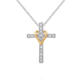 1/20cttw. Natural Diamond Sterling Silver Cross Heart Pendant