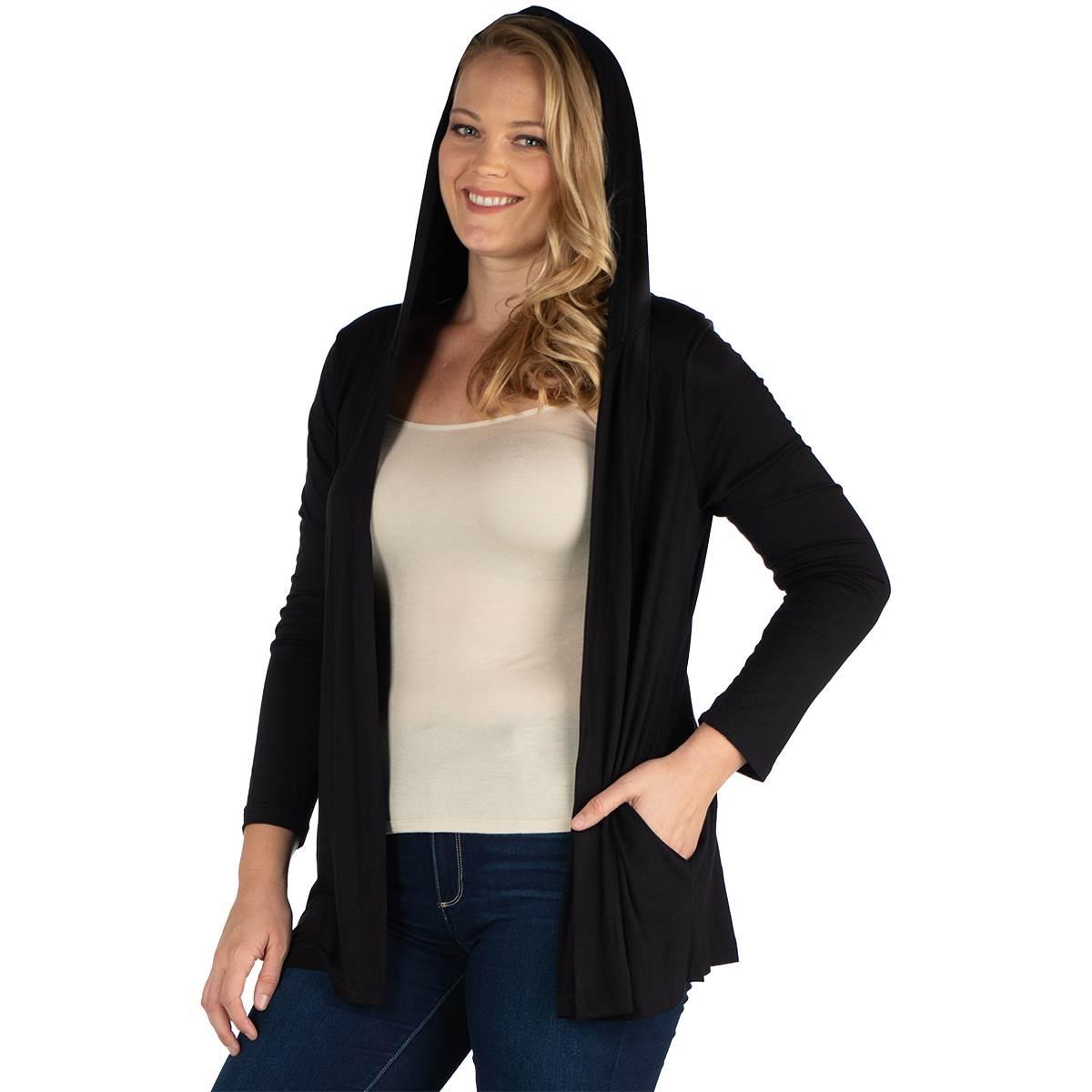 Plus Size 24/7 Comfort Apparel Lightweight Hooded Open Cardigan