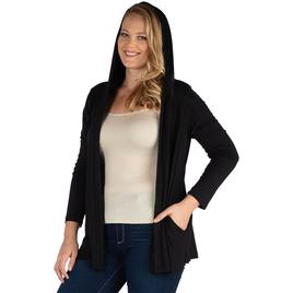 Plus Size 24/7 Comfort Apparel Lightweight Hooded Open Cardigan