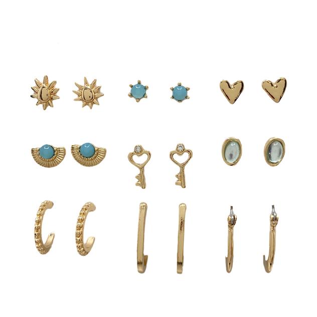Ashley 9pr. Gold-Tone & Turquoise Sun Drop Earrings Set