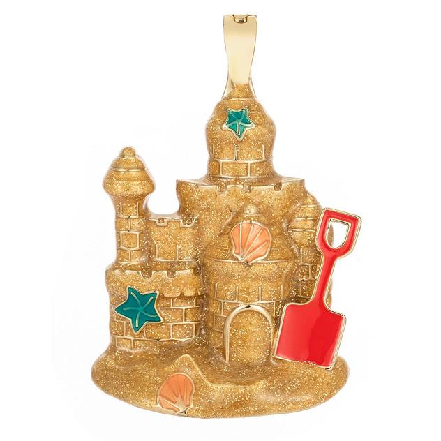 Wearable Art Gold-Tone Sandcastle with Shovel Enhancer Pendant