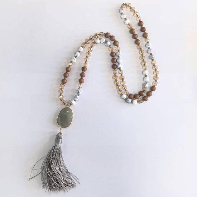 Ashley Cooper™ Gold-Tone Necklace w/ Natural Beads Silver Tassel