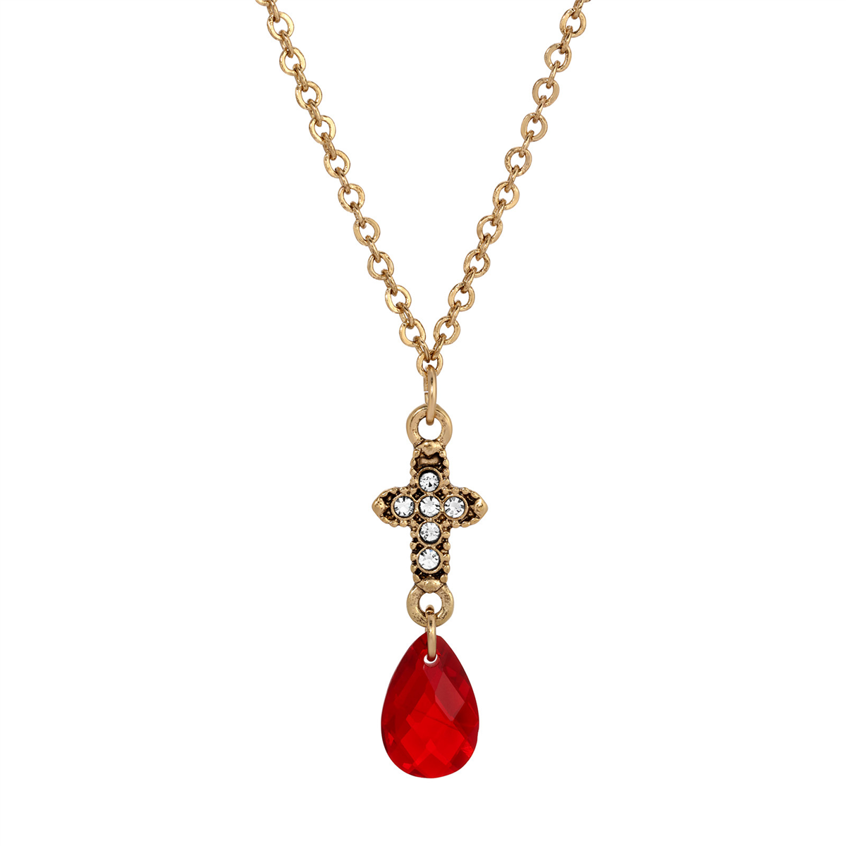 Symbols of Faith Gold Tone Crystal Cross Briolette Necklace