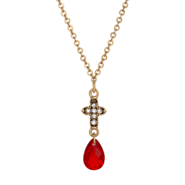 Symbols of Faith Gold Tone Crystal Cross Briolette Necklace