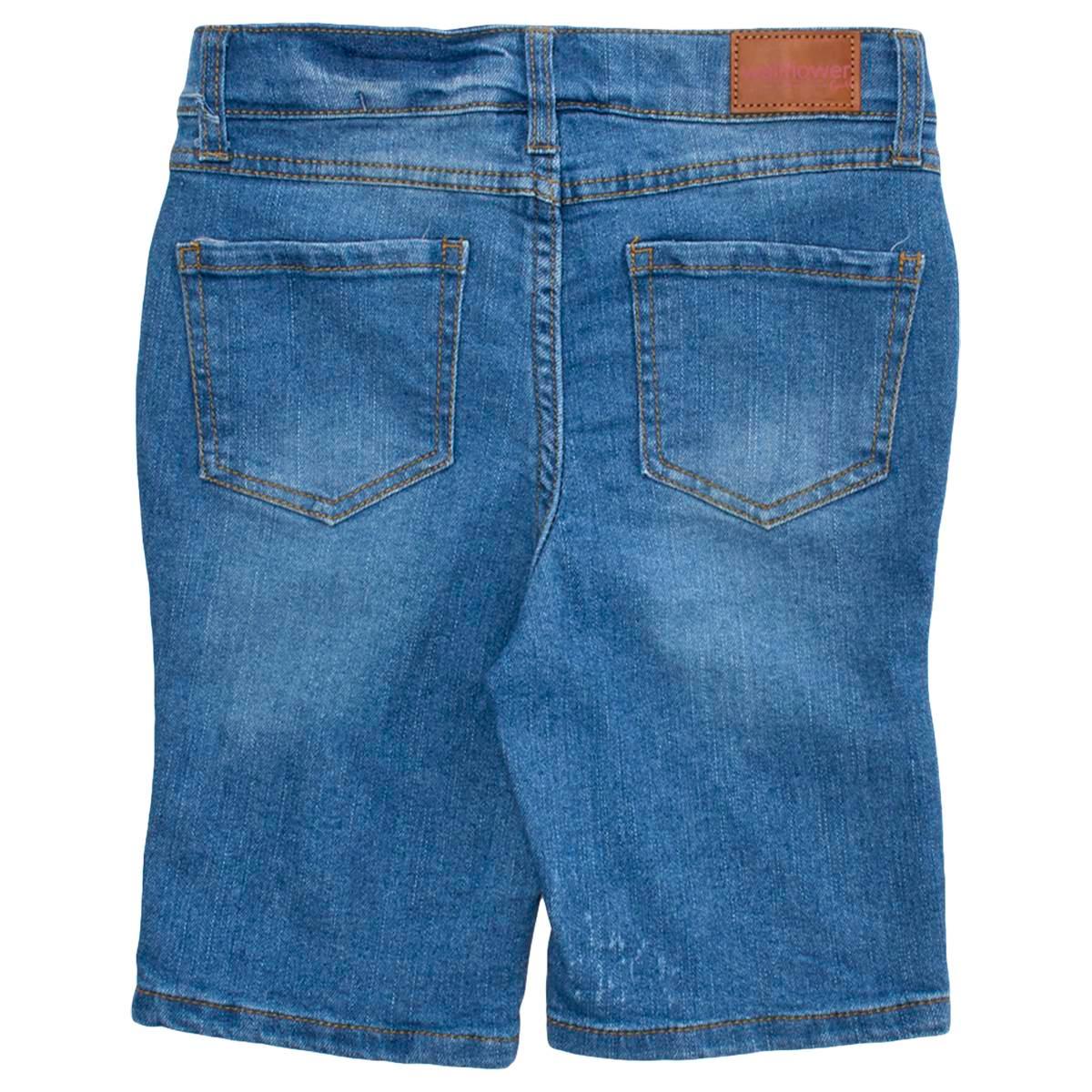 Girls (7-16) Wallflower Denim Bermuda Shorts w/ Floral Embroidery