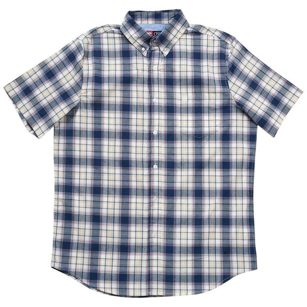 Mens Chaps Plaid Short Sleeve Button Down Shirt - Faded Blue