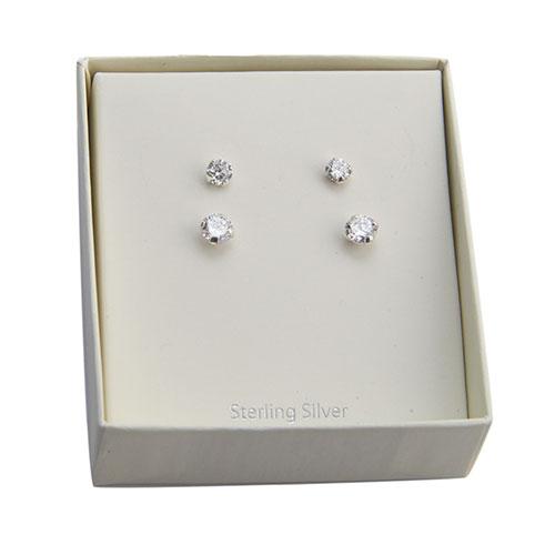 Marsala 4 and 5mm Round Clear Cubic Zirconia Duo Earrings Set