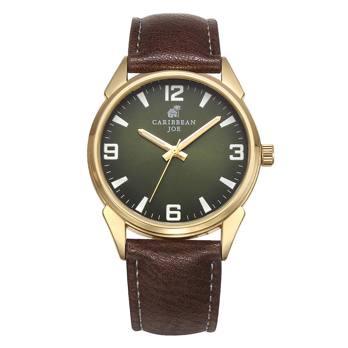 Mens Caribbean Joe Gold-Tone Green Dial Watch - CJ7158GD