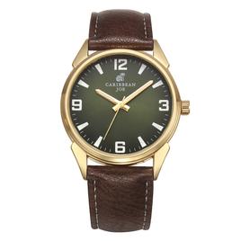 Mens Caribbean Joe Gold-Tone Green Dial Watch - CJ7158GD
