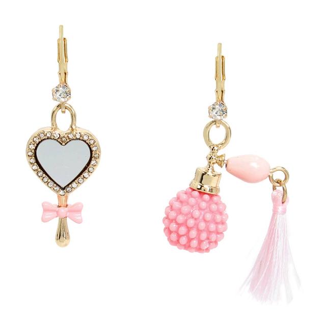 Betsey Johnson Sweetheart Perfume Mirror Mismatch Drop Earrings