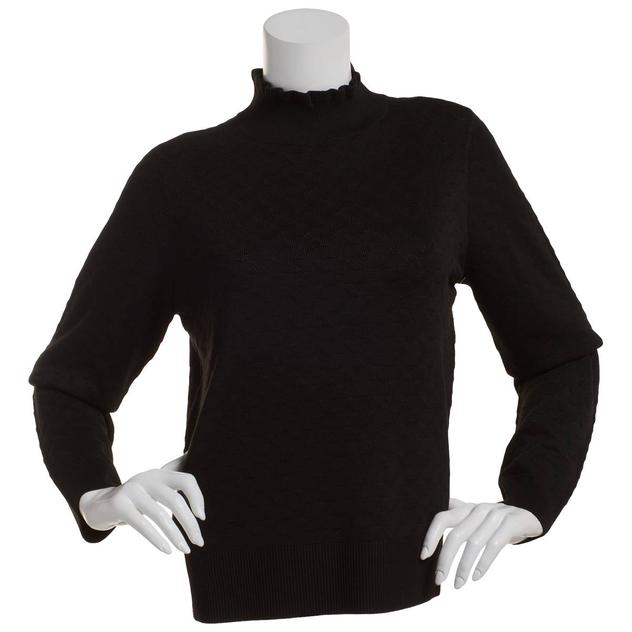 Womens Retrology Ribbed Eyelet Mock Neck Sweater