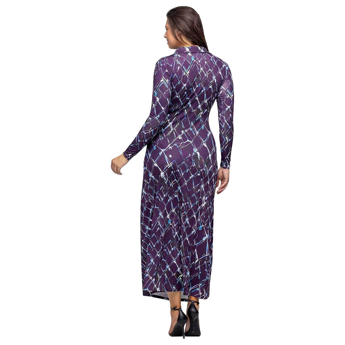 Women 24/7 Comfort Apparel Purple Collared Wrap Maxi Dress