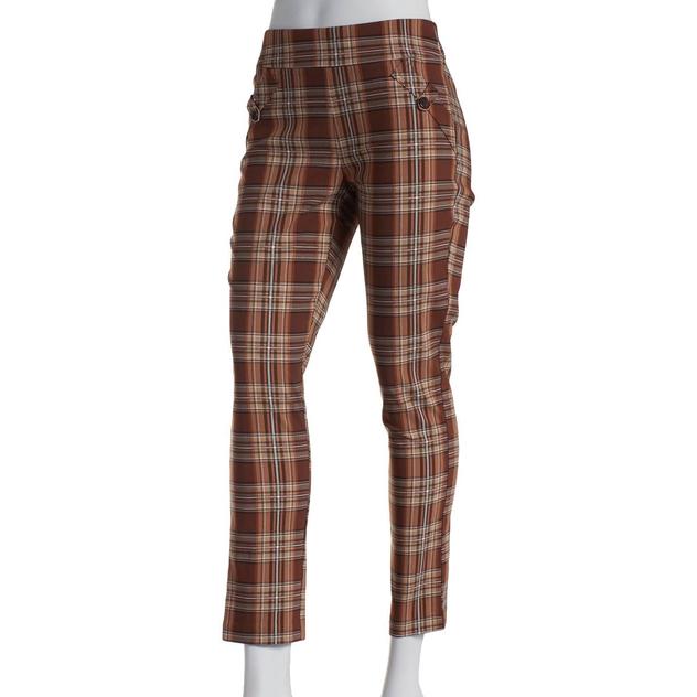 Juniors Joe B Plaid Millennium Ankle Pants w/ Tab Pockets-Brown