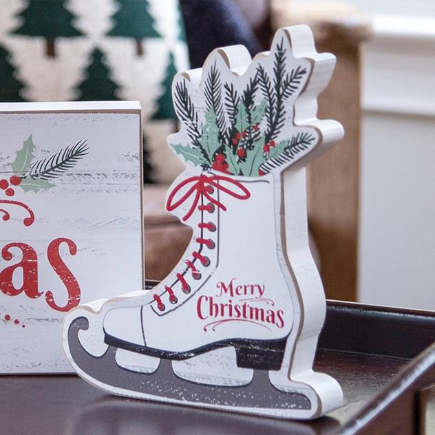The Hearthside Collection Merry Christmas Ice Skate Sitter
