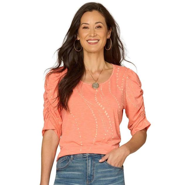Petite Democracy Ruched Sleeve Back Keyhole Blouse