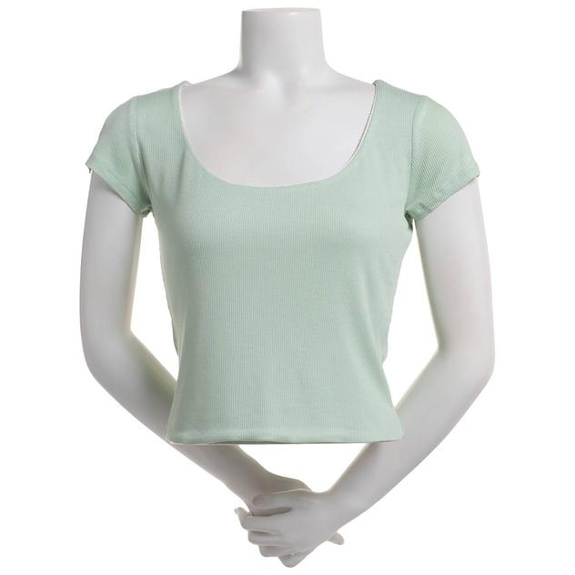 Juniors Derek Heart Short Sleeve Rib Picot Trim Double Layer Tee