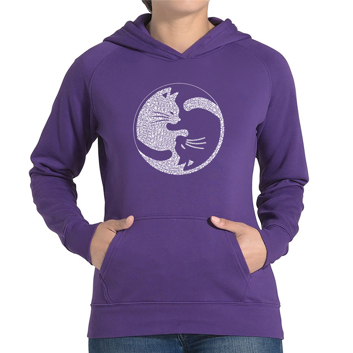 Plus Size LA Pop Art Yin Yang Cat Word Art Hooded Sweatshirt