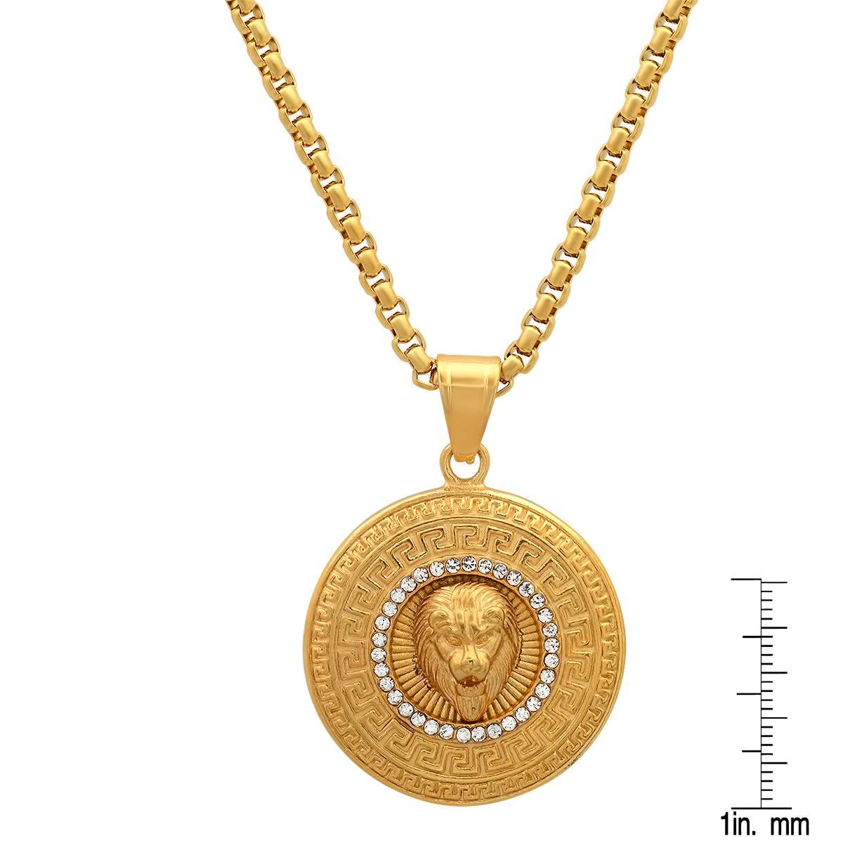 Mens Steeltime 18kt. Gold Plated Untamed Lion Pendant Necklace