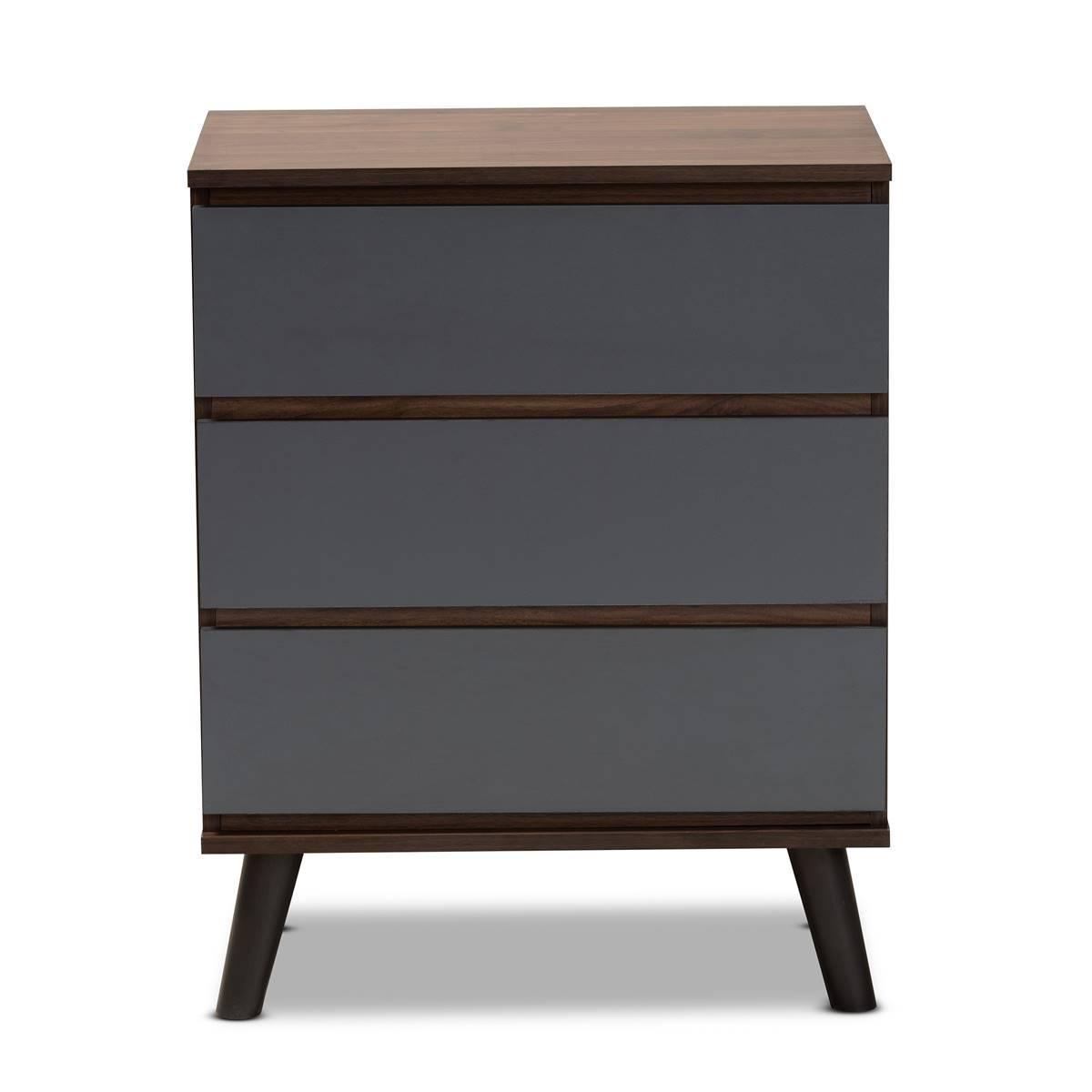 Baxton Studio Roldan Two-Tone Walnut Wood 3-Drawer Bedroom Chest