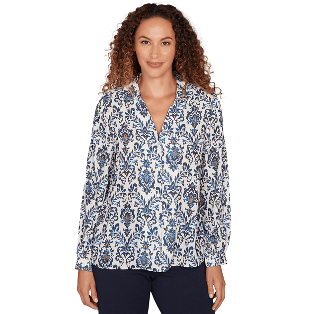 Womens Emaline Golden Nautica Long Sleeve Jacquard Blouse