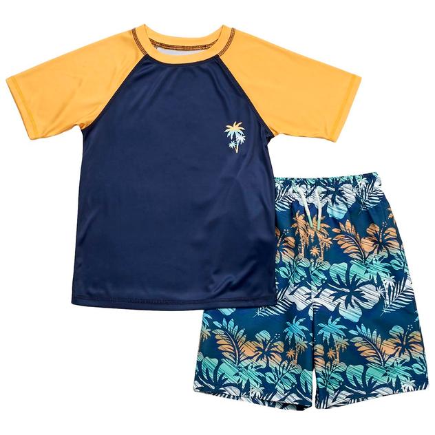 Boys (4-7) SURFZONE® Tropical Short Sleeve Rash Guard Swim Set