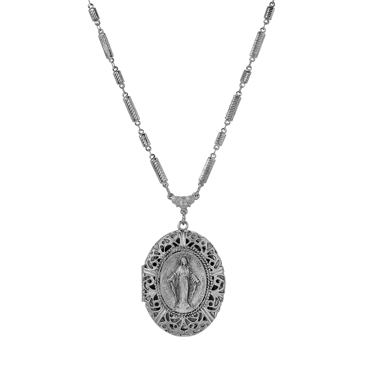 Symbols of Faith Silver Tone Oval Locket Necklace