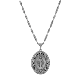 Symbols of Faith Silver Tone Oval Locket Necklace
