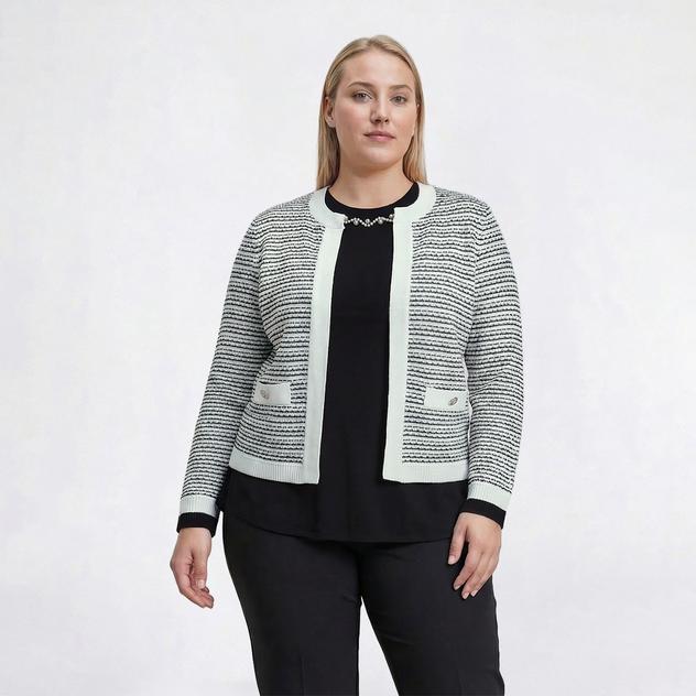 Plus Size Kasper Long Sleeve Hook And Eye Stripe Sweater