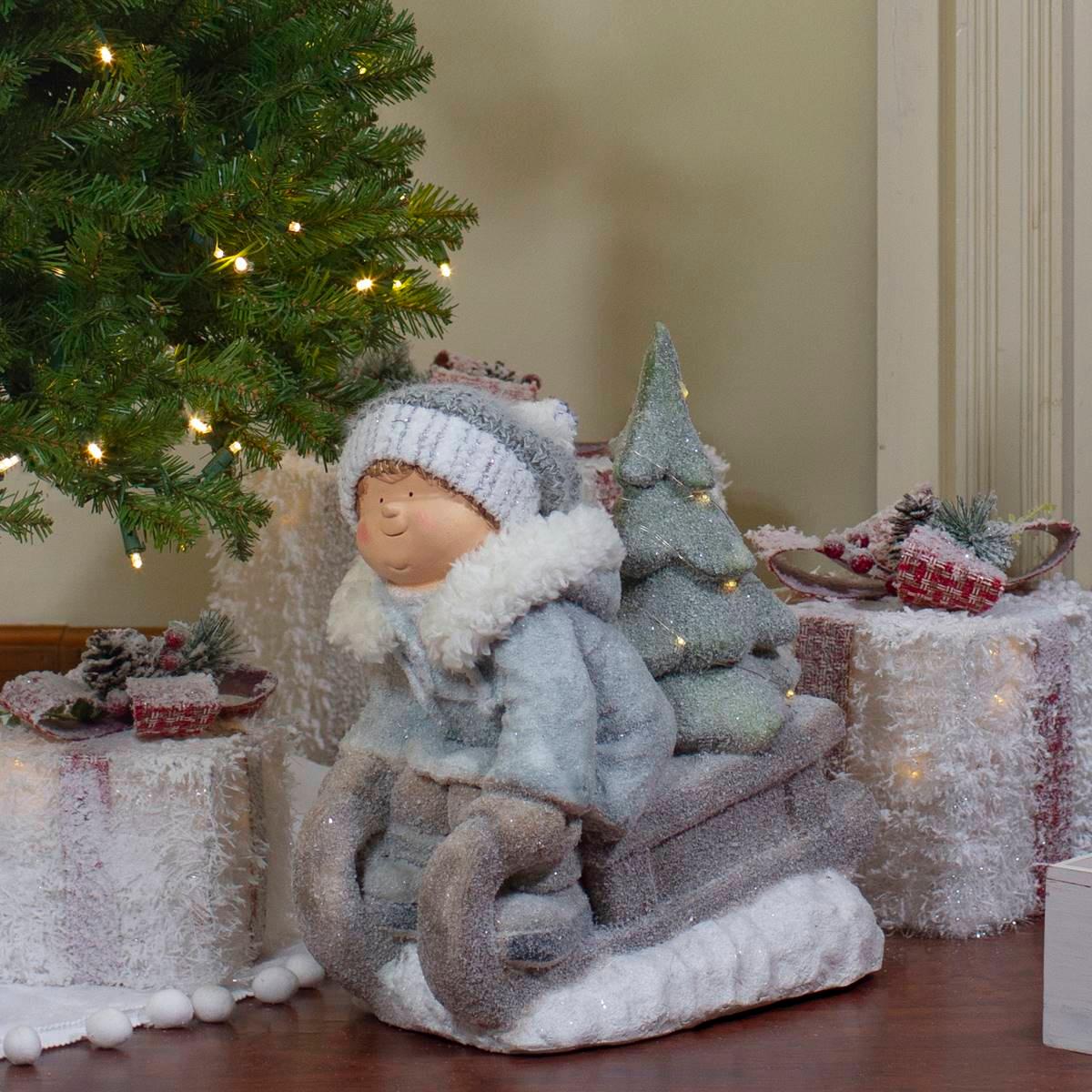 Northlight Seasonal 15in. Lighted Boy on a Sled Christmas Figure