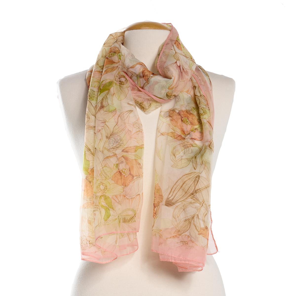 Womens Renshun Red Floral Oblong Scarf