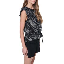 Womens DKNY Sleeveless Pleated Front Geo Diamond Blouse