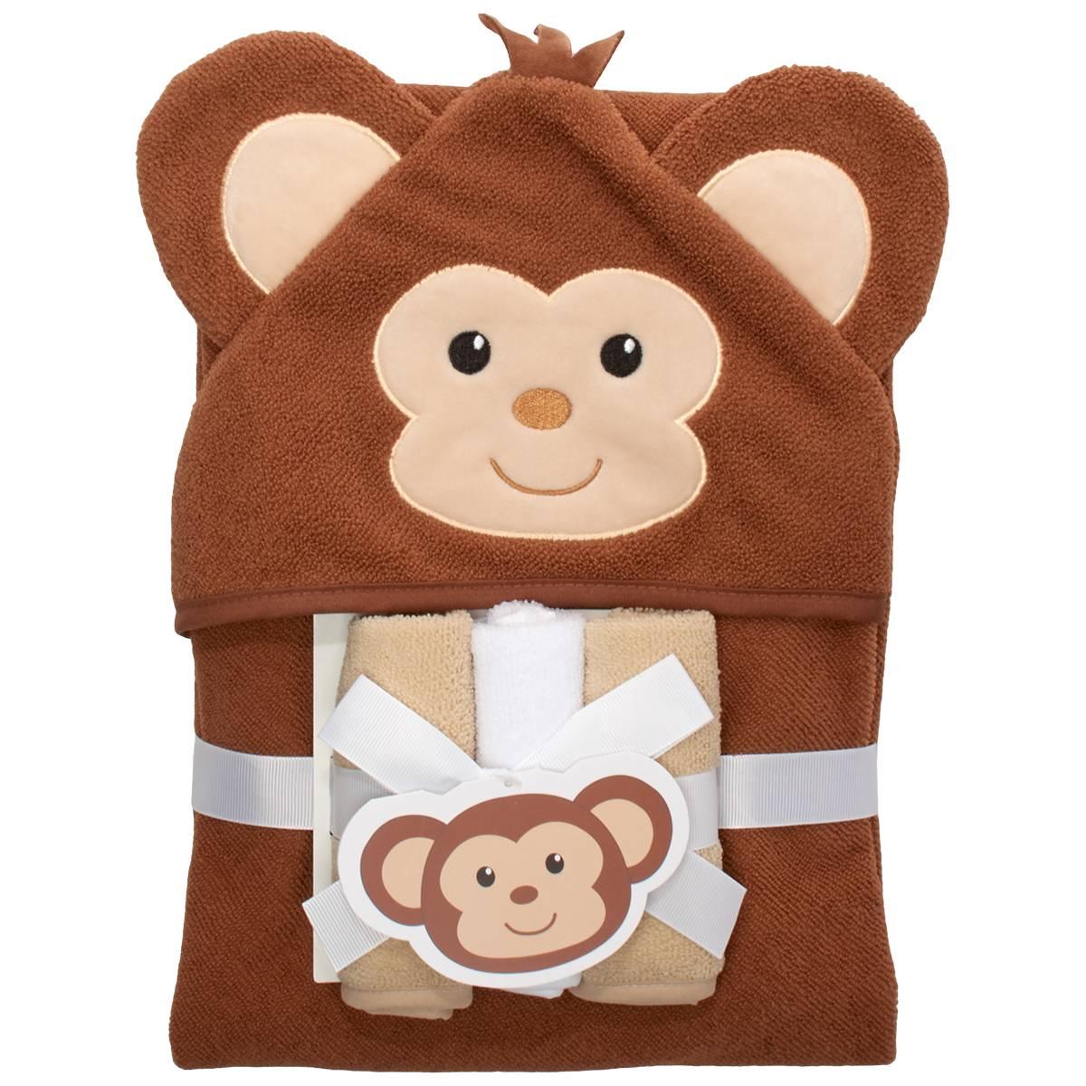 Jamberries 3D Monkey Hooded Towel W/ 3 Washcloths