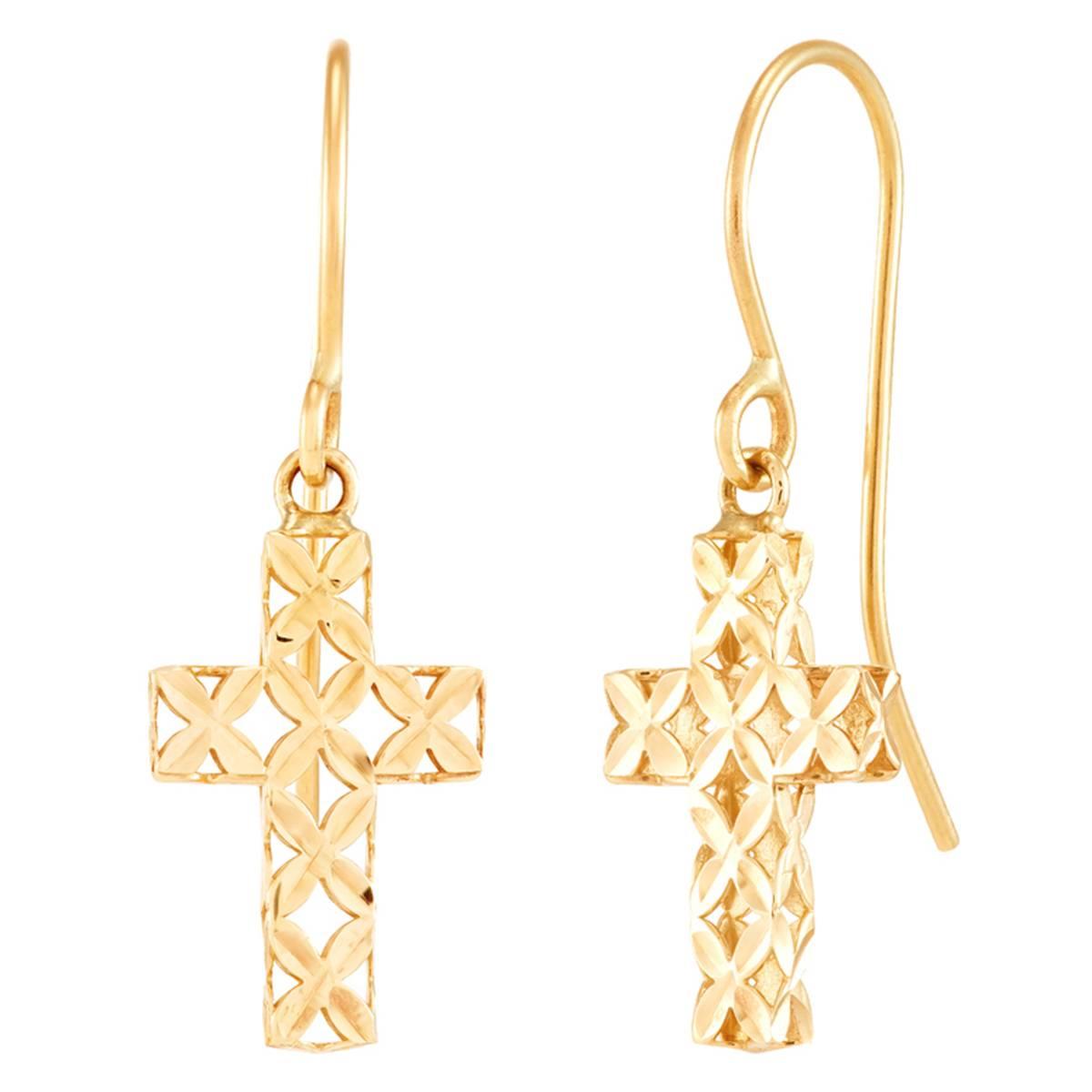 Gold Classics(tm) Yellow Gold Diamond Cut Cross Drop Earrings