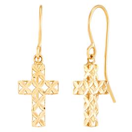 Gold Classics(tm) Yellow Gold Diamond Cut Cross Drop Earrings