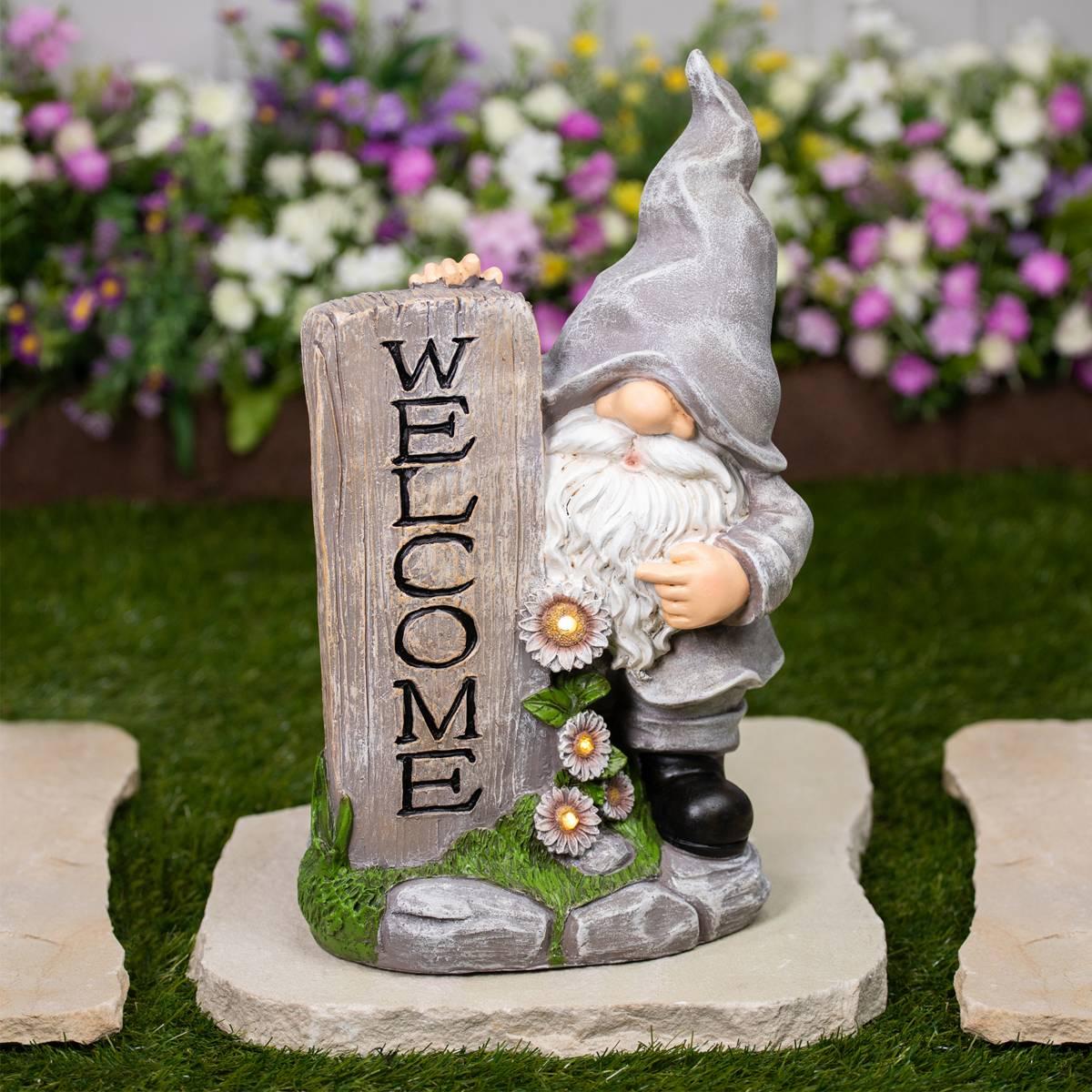 Northlight Seasonal LED Solar Gnome Welcome Garden Statue