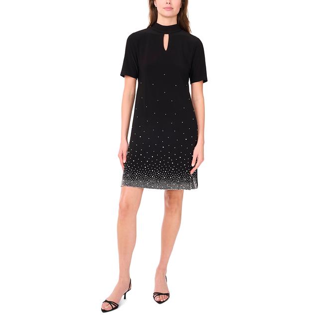 Womens MSK Short Sleeve Mock Keyhole Neck Faraj Bead Shift Dress