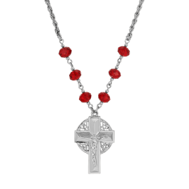 Symbols of Faith Silver Tone Crucifix Beaded Chain Necklace
