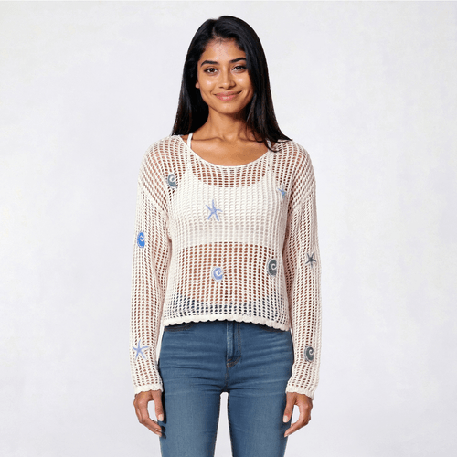 Juniors No Comment Long Sleeve Stitched Pull Over - Gardenia