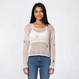 Juniors No Comment Long Sleeve Stitched Pull Over - Gardenia