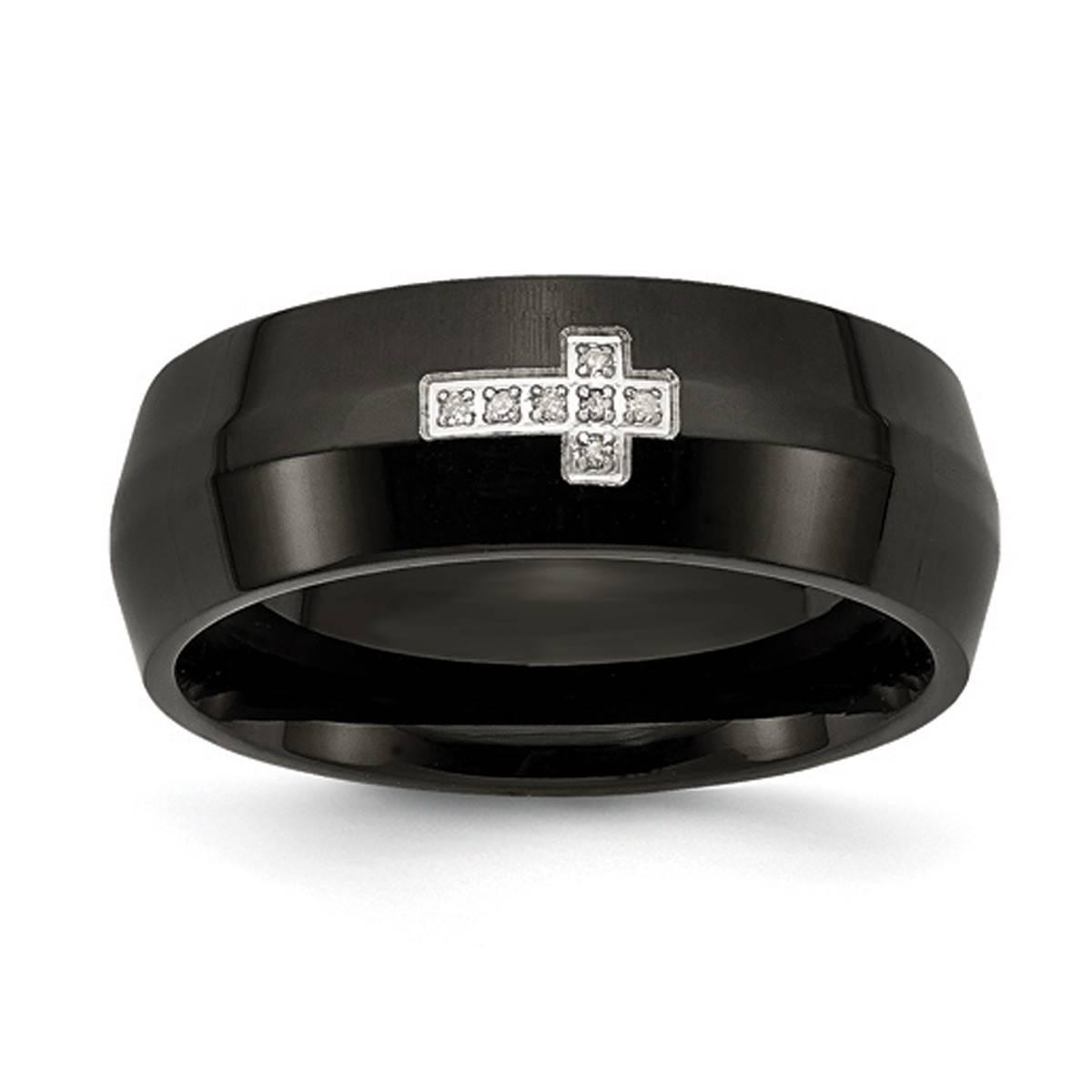 Mens Gentlemen's Classics(tm) Black IP-Plated Diamond Cross Band