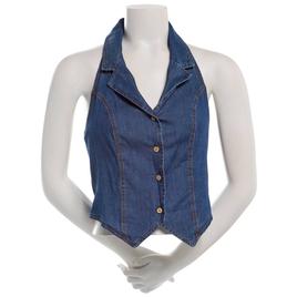 Juniors A. Byer Denim Button Up Collar Halter Vest