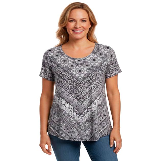 Womens OneWorld Short Sleeve Medallion Patchwork Tee