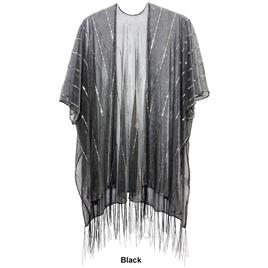 Womens Jessica McClintock Hologram Tie Front Fringe Kimono