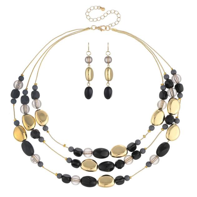 Ashley Cooper™ Gold-Tone Black 3 Row Layered Necklace/Earring Set