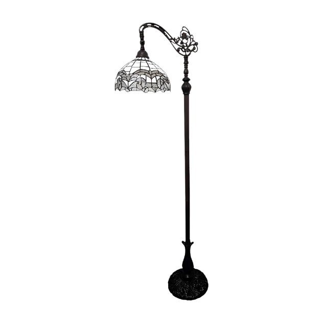 HomeRoots 62in. Brown Arched Floor Lamp with Stained Glass Shade