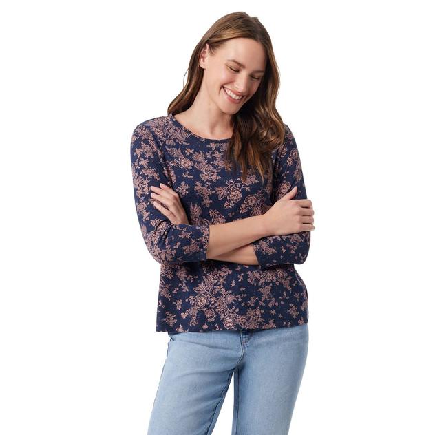 Womens Gloria Vanderbilt Floral Bouquet 3/4 Sleeve Tee