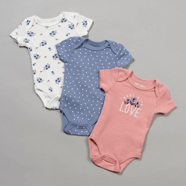Baby Girl (NB-9M) baby views 3pk. Made with Love Floral Bodysuits